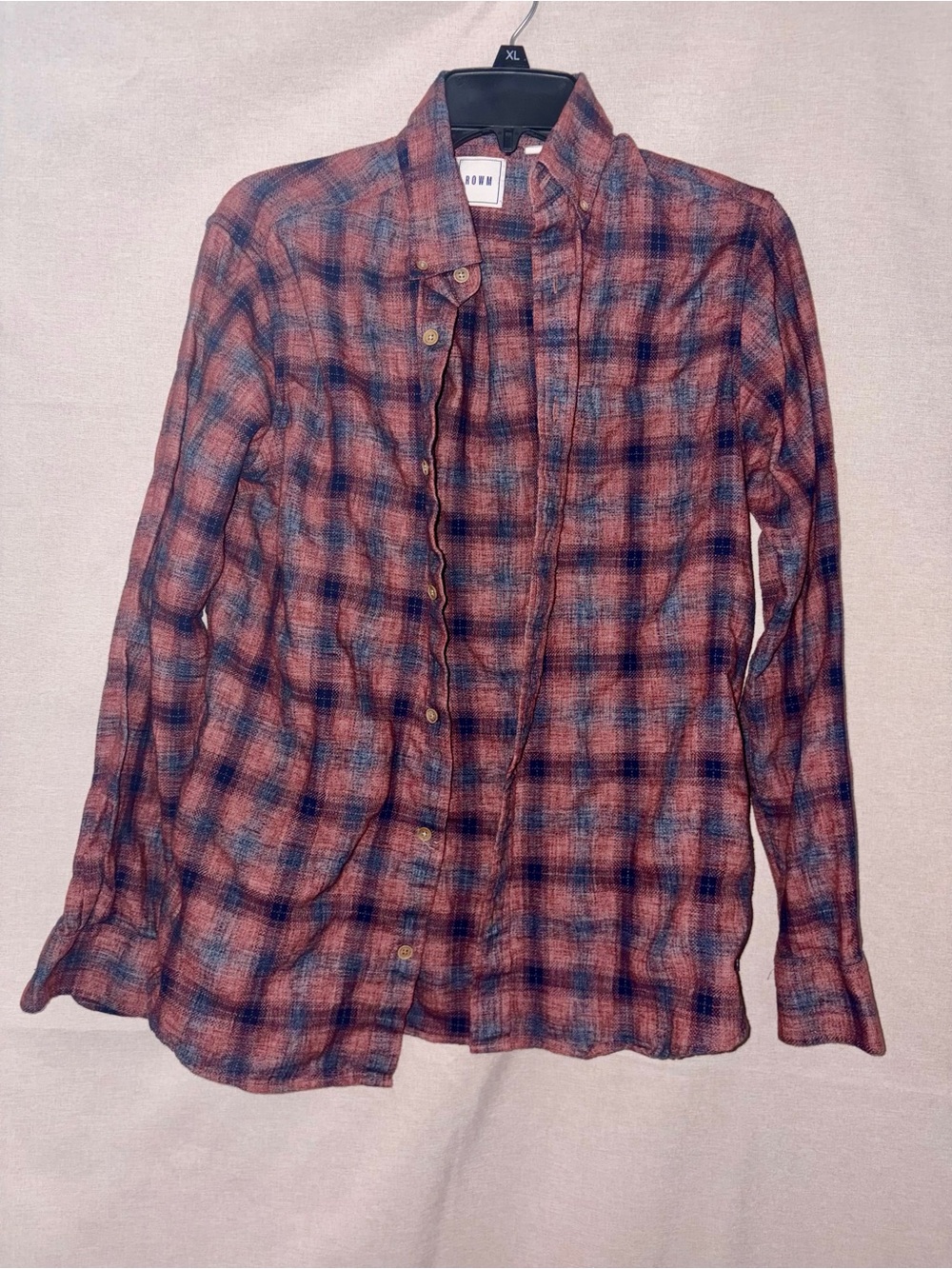 ROWM Men’s Plaid Button Down Shirt Size S Rust Blue Long Sleeve Casual